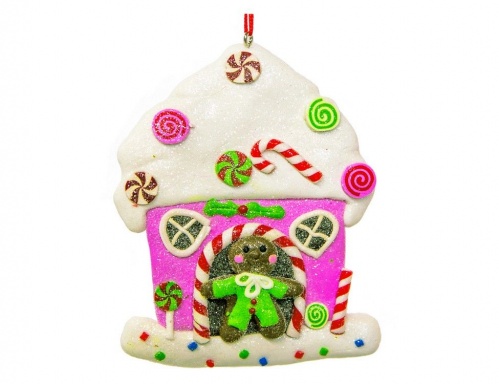 Ёлочная игрушка "Пряничный розовый домик с леденцами и глазурью", полирезин, 11х1.3х11 см, Forest Market