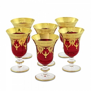 DINASTIA ROSSO Бокал для вина/воды, набор 6 шт, хрусталь красный/декор золото 24К