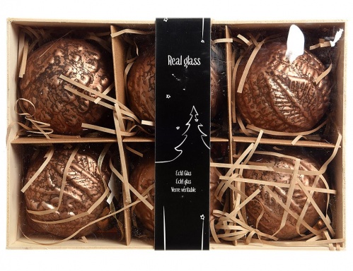 Набор винтажных елочных шаров Бонжур шоколадный трюфель, 6 шт, стекло (Kaemingk) фото 3