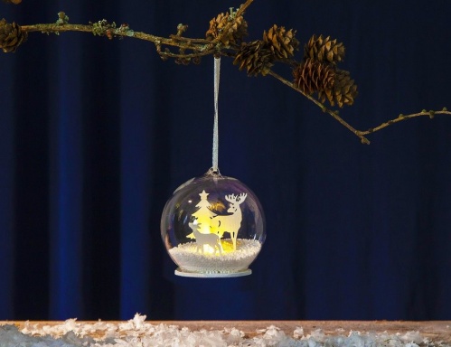 Светящийся шар "Олень с оленёнком" с тёплым белым LED-огнём, дерево, стекло, батарейки, 8х9 см, STAR trading фото 2