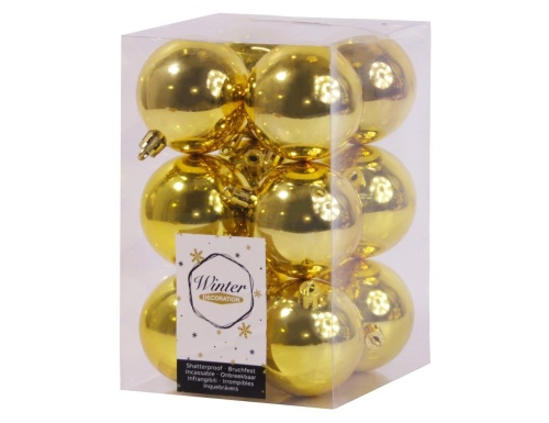 Набор однотонных пластиковых шаров глянцевых, цвет: золотой, 60 мм, упаковка 12 шт., Winter Decoration фото 2