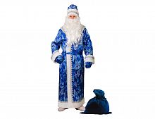 Костюм Деда Мороза сатиновый с принтом синий, размер 54-56, Батик