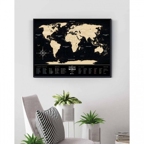 Cкретч-карта мира travel map black world в металлической раме фото 2