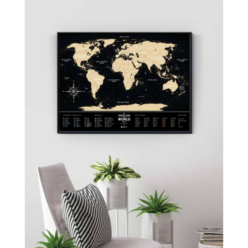 Cкретч-карта мира travel map black world в металлической раме фото 2