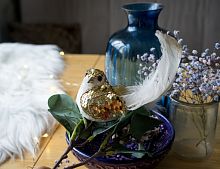 Украшение птичка УЧЕЛЛО ДОРО на клипсе, перо, золотистая, 21 см, Kaemingk (Decoris)