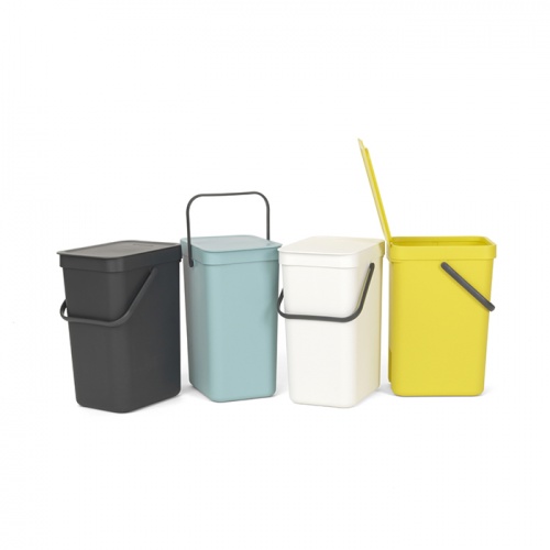 Ведро для мусора Brabantia SORT&GO 12л из пластика, представленное в цветах голубой, серый, белый и жёлтый фото 10
