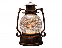Новогодний снежный фонарь "Семья снеговиков", бронзовый, LED-огни, 28 см, батарейки, Peha Magic