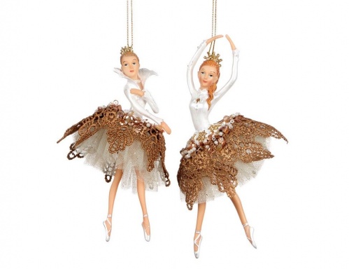 Ёлочная игрушка "Кружевная балерина" в белом и кремово-золотом, полистоун, 16.5 см, разные модели, Goodwill
