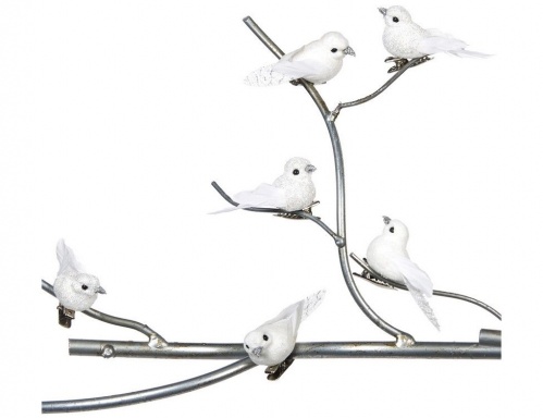 Набор ёлочных игрушек "Снежные пташки" на клипсе, перо, белые, 6 см (набор 6 шт.), Goodwill