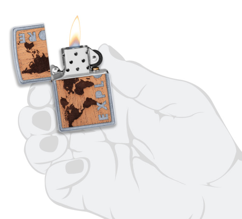 Зажигалка Zippo Woodchuck USA Explore, латунь/сталь/дерево, серебристая, матовая фото 3