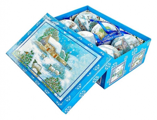 Набор ёлочных новогодних шаров "Зимняя пастораль", папье-маше, текстурные, 75 мм (упаковка 6 шт.), Mister Christmas