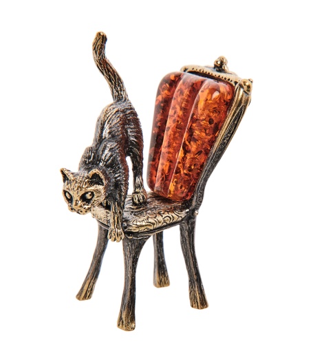 AM-3104 Фигурка «Кошка на стуле» (латунь, янтарь)