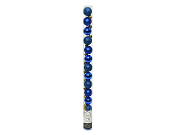 Набор пластиковых шаров МИНИАТЮРНЫЕ (глянцевые, матовые, глиттер), цвет: королевский синий, 3 см, упаковка 14 шт., Kaemingk