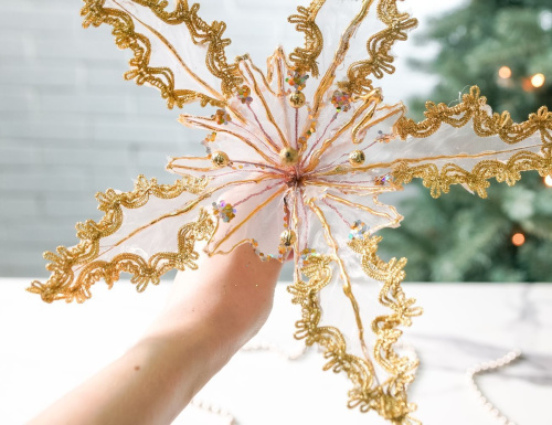 Искусственная пуансеттия МЭГГИ на клипсе, полиэстер, пудровая, 25 см, Winter Deco фото 3