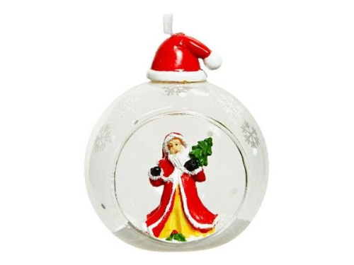 Стеклянный ёлочный шар с фигуркой САНТА В МЕТЕЛИ, 8 см, Kaemingk (Decoris) фото 2