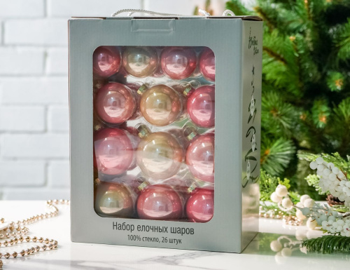 Набор стеклянных шаров РОЗОВОЕ ШАМПАНСКОЕ, глянцевые, 7 /6 /5 см, 26 шт., Christmas Deluxe фото 5