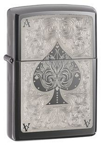 Зажигалка ZIPPO Classic с покрытием Black Ice ®, латунь/сталь, чёрная, глянцевая, 36x12x56 мм