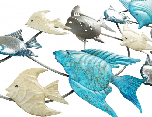 Настенное интерьерное украшение "Рыбки в полёте", металл, голубое, 7х150х80 см, Boltze фото 2