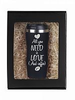 Термокружка "All You Need" черная с основным материалом из нержавеющей стали/СофтТач, объемом 350 мл, представленная в подарочной упаковке