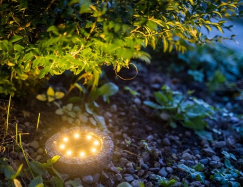 Садовый светильник Solar "Каменные светлячки" на солнечной батарее, 8 тёплых белых LED-огней, 11х2.3 см, Kaemingk (Lumineo)