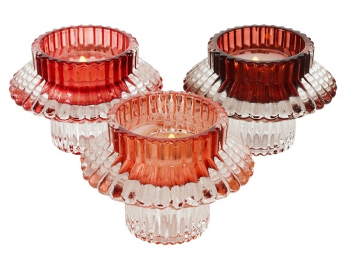 Стеклянный подсвечник трансформер "Файлис" под чайную или столовую свечу, 6 см, разные оттенки розового цвета, Boltze фото 2