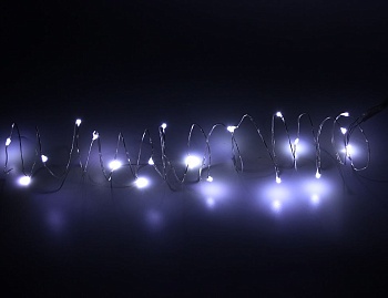 Гирлянда "Капельки", 20 холодных белых mini-LED, серебристая проволока, 1.9+0.3 м, батарейки, SNOWHOUSE