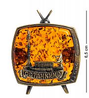 AM-1105 Магнит "Телевизор Останкино" (латунь, янтарь)