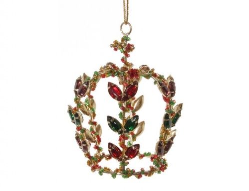 Ёлочное украшение "Драгоценная корона" рубины-изумруды, стекло, металл, 10 см, SHISHI
