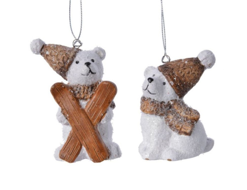 Набор ёлочных игрушек МИШКИ НА ПРОГУЛКЕ, керамика, 9 см, 2 шт., Kaemingk