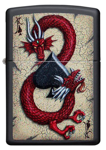 Зажигалка Zippo Dragon Ace Design с покрытием Black Matte, латунь/сталь, чёрная, матовая фото 4