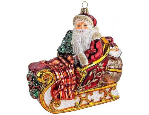 Коллекционная ёлочная игрушка "Дед мороз в санях", стекло, 13 см, Mister Christmas