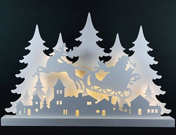 Новогодний светильник "Санта над городком", дерево, белый, 40 тёплых белых LED-огней, 8х60х40.5 см, батарейки, Peha Magic