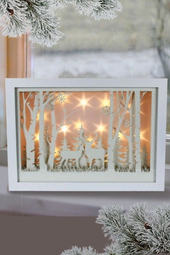 Светящаяся новогодняя декорация "Романтичные олени", дерево, тёплые белые LED-огни, музыка, 21.5х30 см, батарейки, Peha Magic фото 2