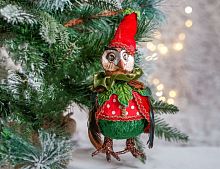 Ёлочная игрушка СОВА КАППА, полистоун, текстиль, пенополистирол, 22 см, Winter Deco