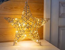Светящаяся звезда ТЕССИТУРА ДОРО большая, золотая, 30 тёплых белых mini LED-огней, 40 см, таймер, батарейки, Koopman International