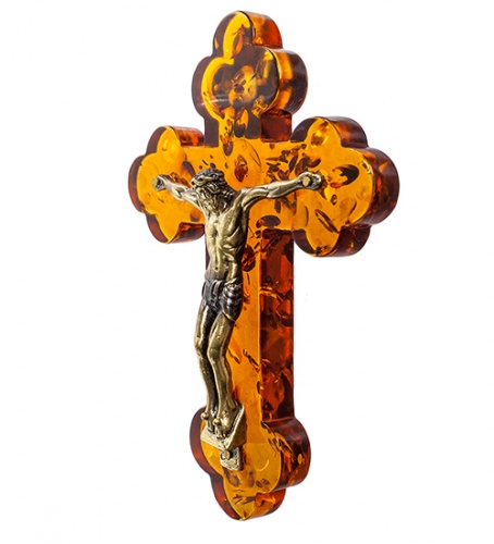 AM-1262 Фигурка "Распятие Иисуса Христа" (латунь, янтарь) фото 2