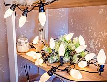 Светодиодная гирлянда из лампочек Party Lights - ШАРМ МИНЬОН, 20 тёплых белых LED-огней, 10 м, коннектор, чёрный провод, уличная, Winter Deco