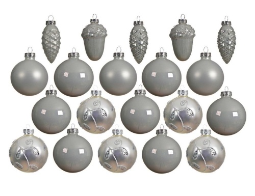 Набор стеклянных ёлочных украшений "В лучших традициях", белый, упаковка 20 шт., 6-7 см, Kaemingk