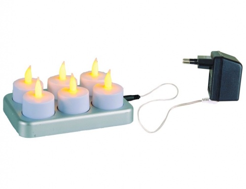 Набор чайных свечей CHARGEME (6 шт.), белые, LED-огни мерцающие, 5х4 см, с подзарядкой, STAR trading фото 2
