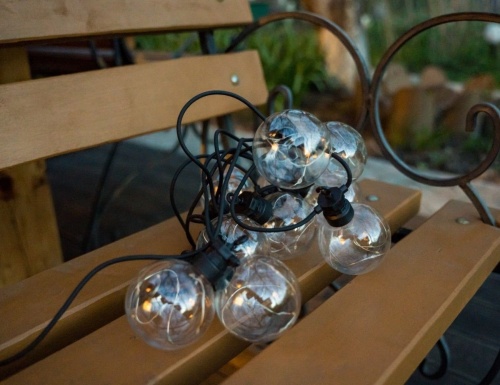 Гирлянда из лампочек BULBS BALLS, 10 тёплых белых LED-огней, 2.7+3 м, чёрный провод, уличная, Kaemingk (Lumineo) фото 2