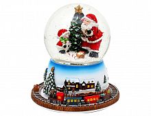 Музыкальный снежный шар "Санта и снеговичонок" (с движущимся поездом), 16 см, Sigro