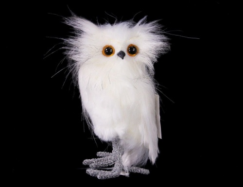 Декоративная фигурка СОВУШКА-ПУШИСТИК, белая, искусственный мех, перо, 17 см, Koopman International