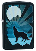 Зажигалка Zippo Wolf and Moon Desi с покрытием Black Matte, латунь/сталь, чёрная, матовая, 36x12x56