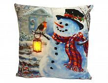 Светящаяся подушка "Снеговичок с малиновкой", 1 тёплый белый LED-огонь, 45х45 см, Peha Magic