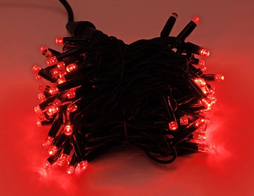 Электрогирлянда "Твинкл лайт" BLINKING RUBI (мерцающая 100%) 75 красных LED ламп, 10 м, коннектор, черный провод-каучук, уличная, LEGOLED фото 4