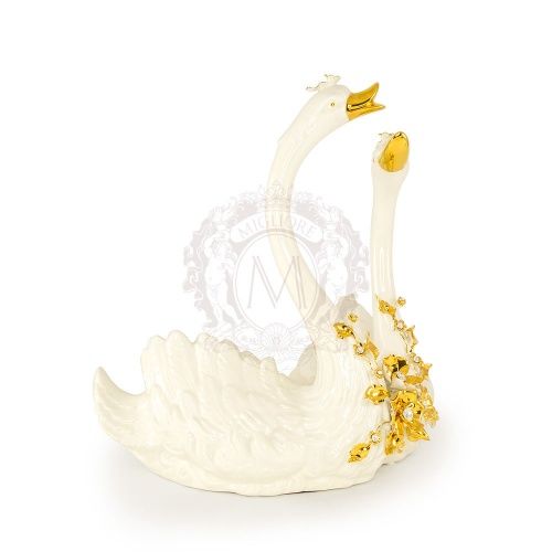 GIARDINO Статуэтка парные лебеди 36хН36 см, керамика, цвет белый, декор золото, swarovski фото 2