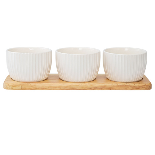 Набор из 3 чаш на бамбуковой подставке soft ripples, dual glazing, 200 мл