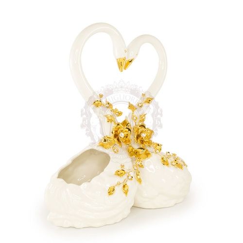 GIARDINO Статуэтка парные лебеди Н43 см, керамика, цвет белый, декор золото, swarovski фото 2