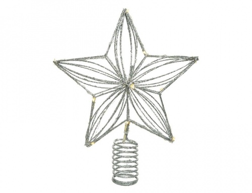 Ёлочная верхушка "Нежная звёздочка", серебряная, 12 тёплых белых LED-огней, 20x6x25 см, таймер, батарейки, Kaemingk