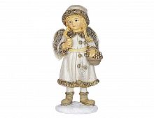 Новогодняя фигурка "Девчушка-ангелочек" с корзинкой, полистоун, кремовая, 9.5х7.5х16.5 см, Edelman